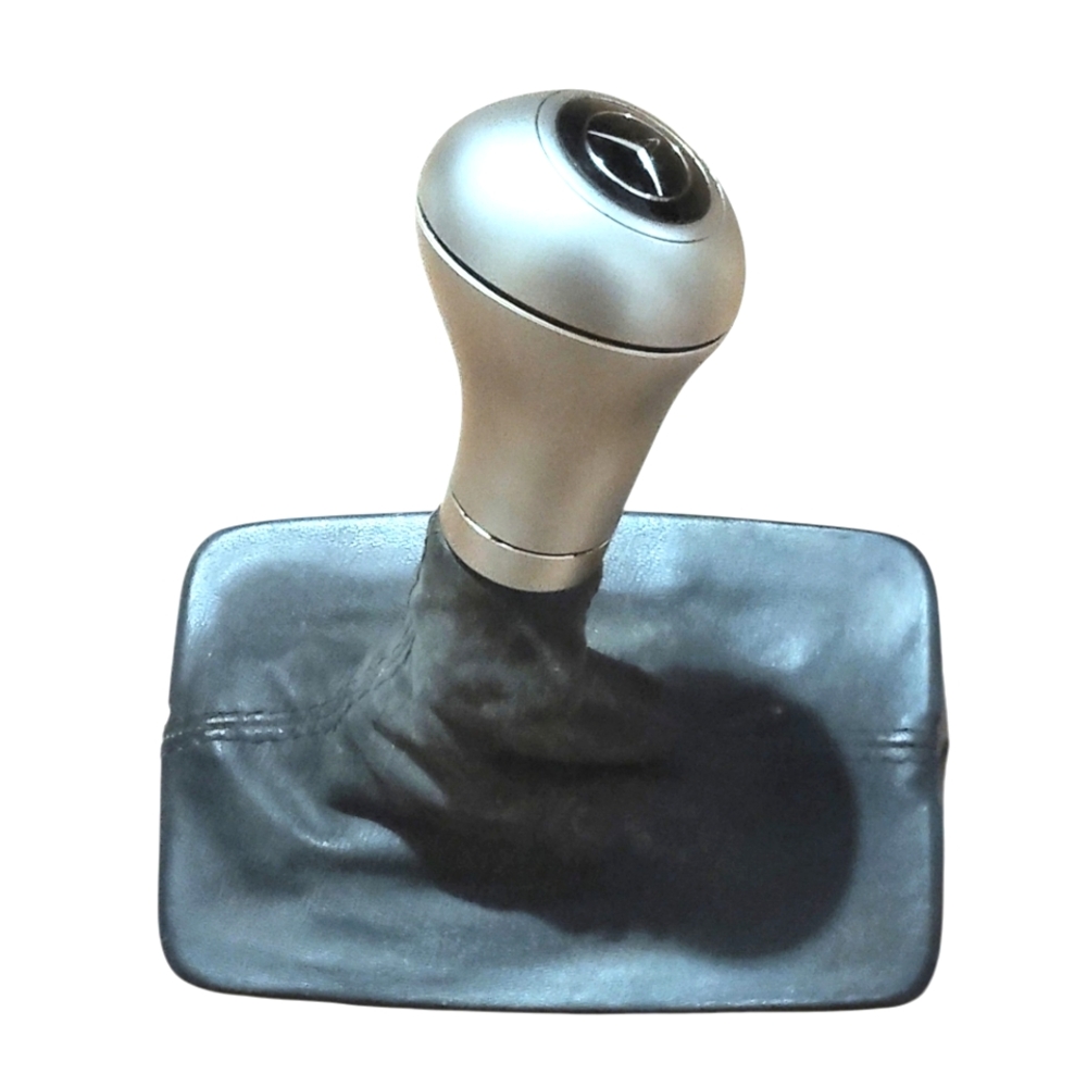 Mercedes Benz OEM W204 C-class Shift Knob Silver, With Black Leather Shift Boot.